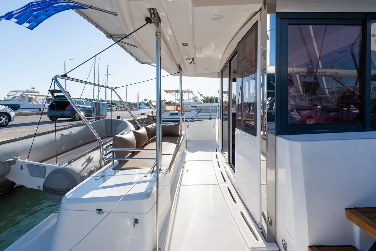 Deck of Ramon, a Bali 4.1 catamaran at Municipal Unit of Lefkada, Greece
