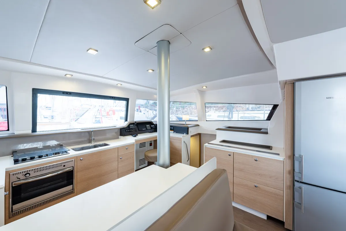 Galley of Ramon, a Bali 4.1 catamaran at Municipal Unit of Lefkada, Greece