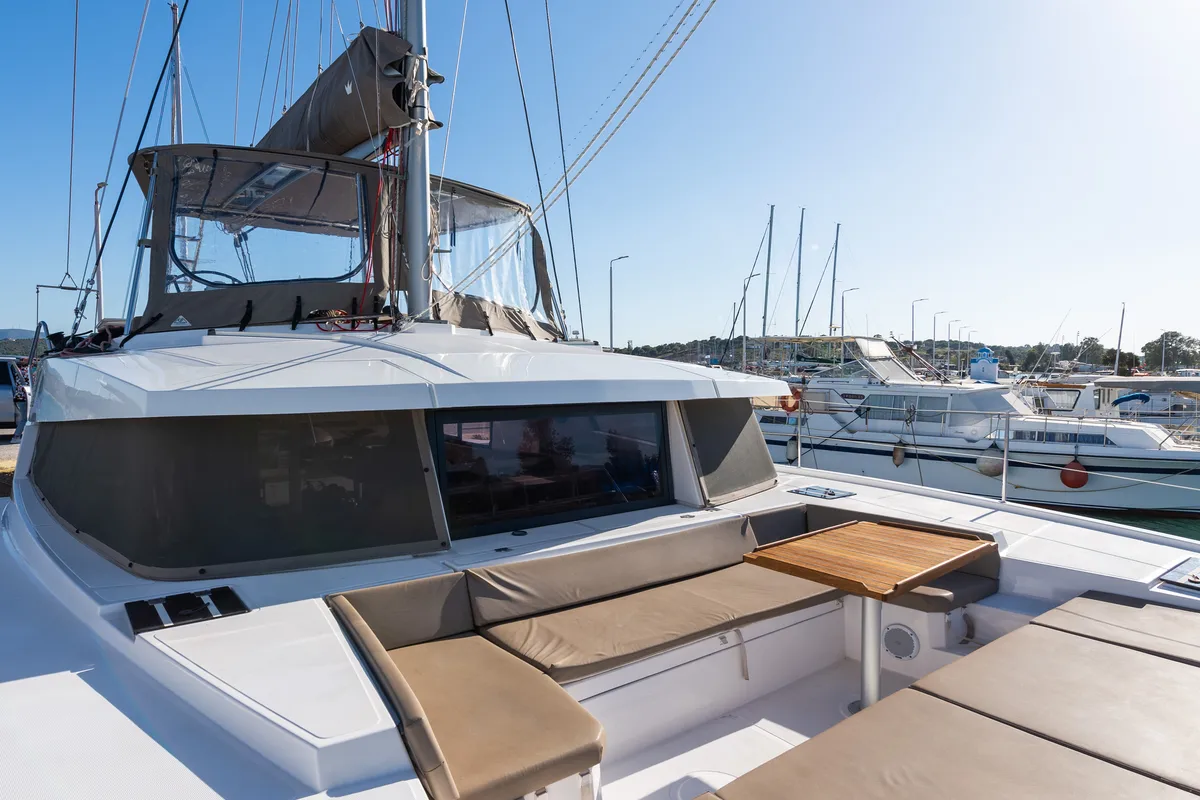 Deck of Ramon, a Bali 4.1 catamaran at Municipal Unit of Lefkada, Greece