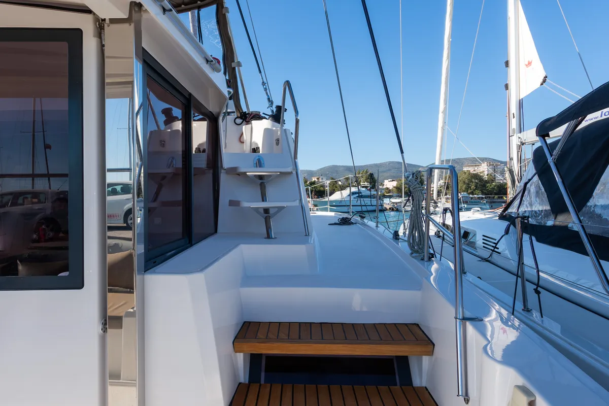 Deck of Ramon, a Bali 4.1 catamaran at Municipal Unit of Lefkada, Greece