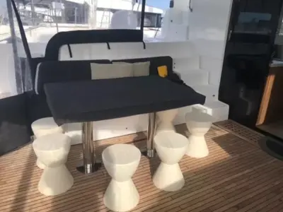 Deck of Baten Kaitos II, a Lagoon 50 catamaran at Salerno, Italy