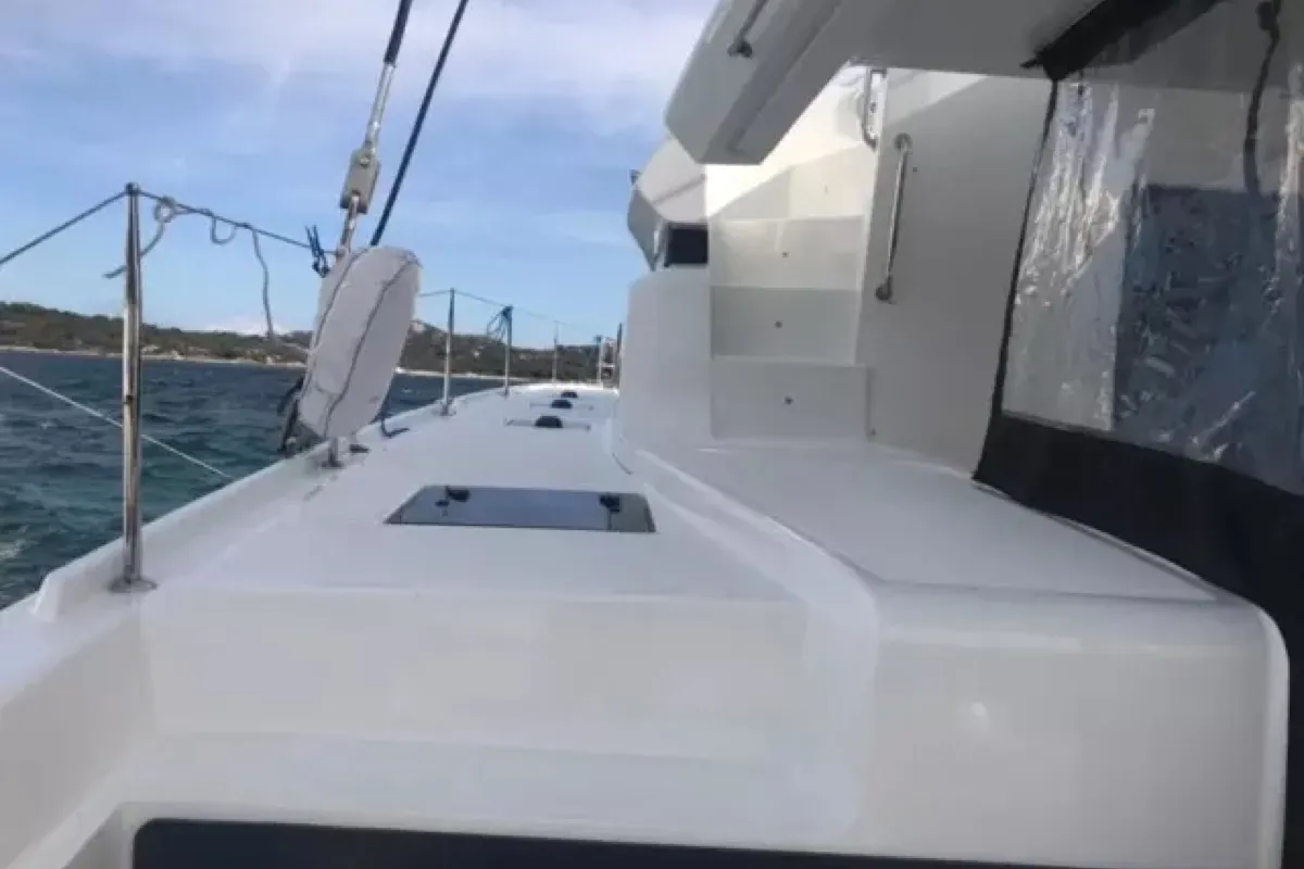 Deck of Baten Kaitos II, a Lagoon 50 catamaran at Salerno, Italy