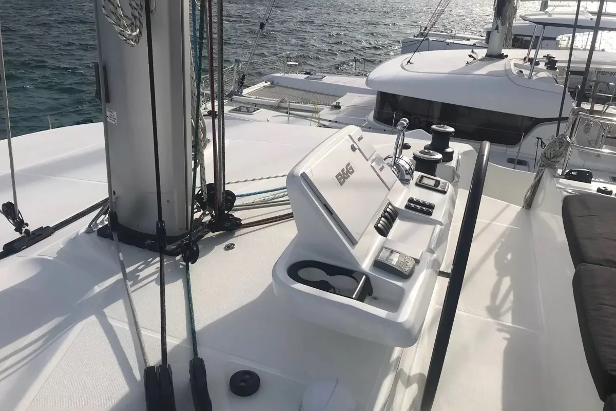 Cockpit of Baten Kaitos II, a Lagoon 50 catamaran at Salerno, Italy