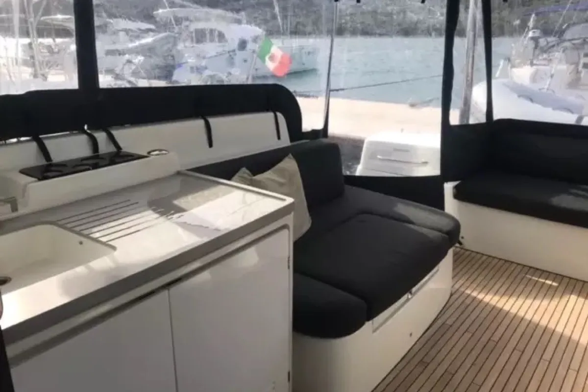 Deck of Baten Kaitos II, a Lagoon 50 catamaran at Salerno, Italy