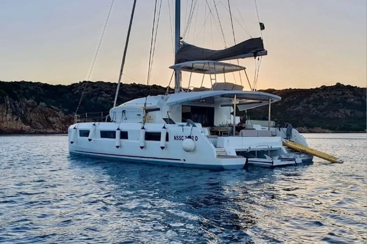 Exterior view of Baten Kaitos II, a Lagoon 50 catamaran at Salerno, Italy
