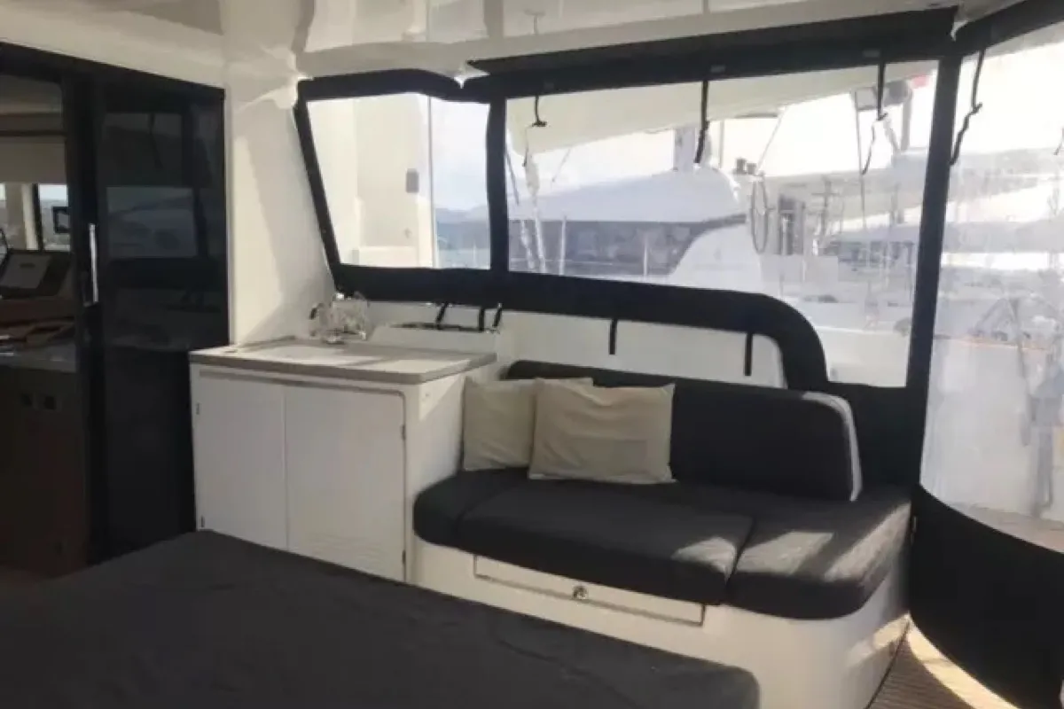 Deck of Baten Kaitos II, a Lagoon 50 catamaran at Salerno, Italy
