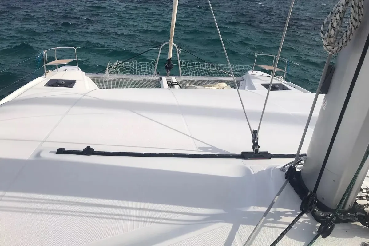 Deck of Baten Kaitos II, a Lagoon 50 catamaran at Salerno, Italy