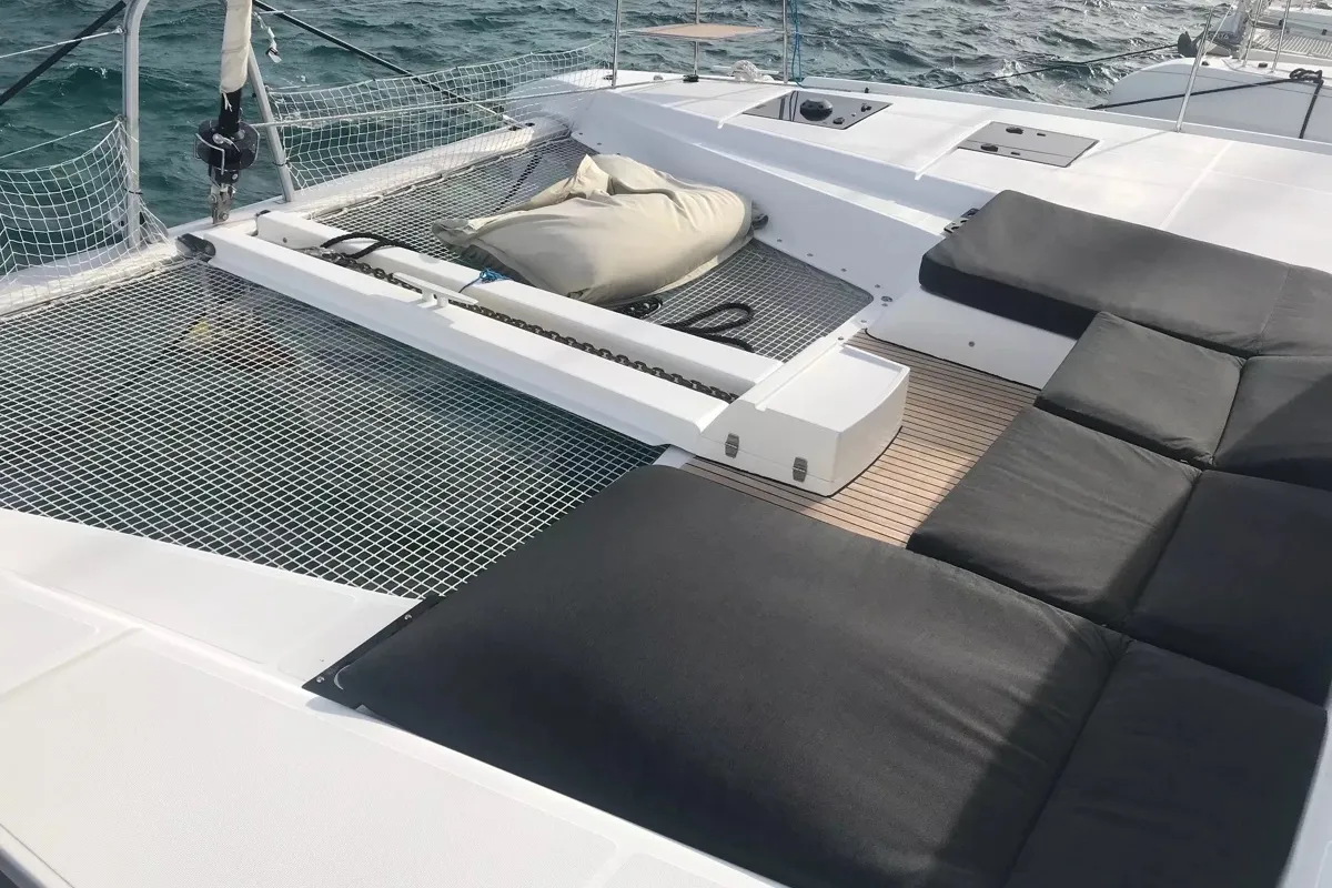 Deck of Baten Kaitos II, a Lagoon 50 catamaran at Salerno, Italy