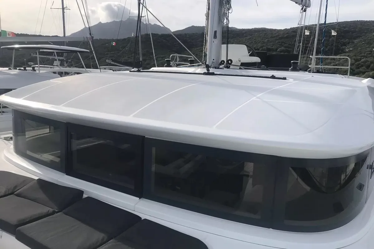 Deck of Baten Kaitos II, a Lagoon 50 catamaran at Salerno, Italy