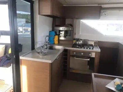 Galley of Baten Kaitos II, a Lagoon 50 catamaran at Salerno, Italy