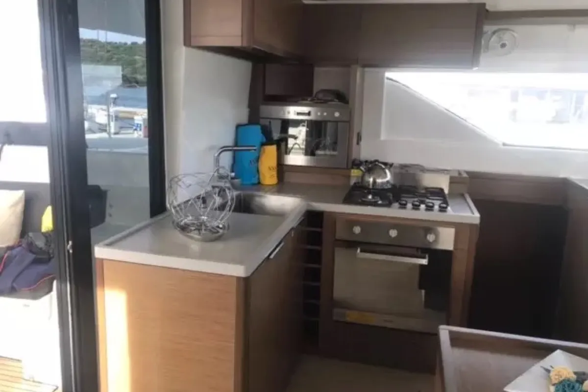 Galley of Baten Kaitos II, a Lagoon 50 catamaran at Salerno, Italy