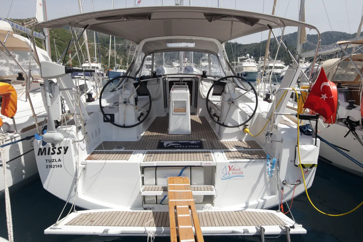 Deck of Missy, a Beneteau Oceanis 38.1 sailboat at Marmaris, Turkey