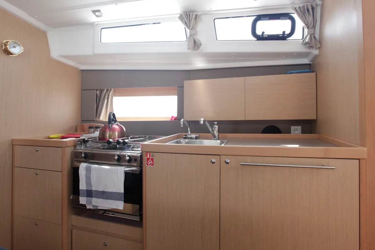 Galley of Missy, a Beneteau Oceanis 38.1 sailboat at Marmaris, Turkey