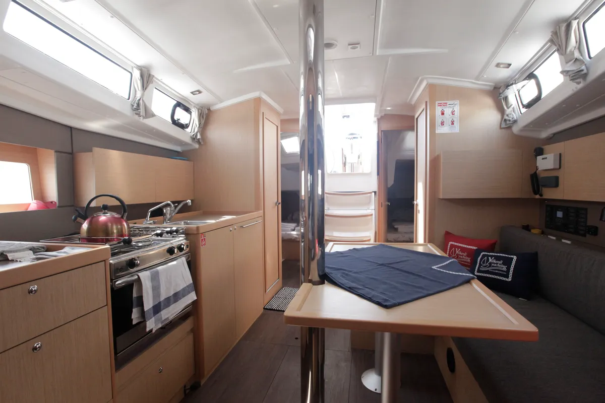 Salon of Missy, a Beneteau Oceanis 38.1 sailboat at Marmaris, Turkey