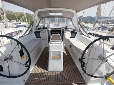 Cockpit of Missy, a Beneteau Oceanis 38.1 sailboat at Marmaris, Turkey