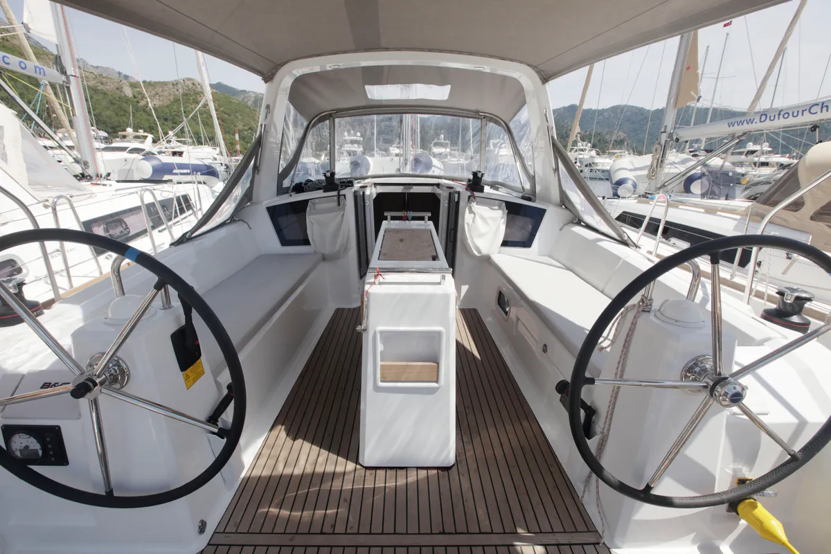Cockpit of Missy, a Beneteau Oceanis 38.1 sailboat at Marmaris, Turkey