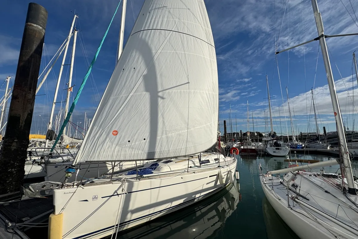 Exterior view of Bonchamps, a Dufour 34 sailboat at La Rochelle, France