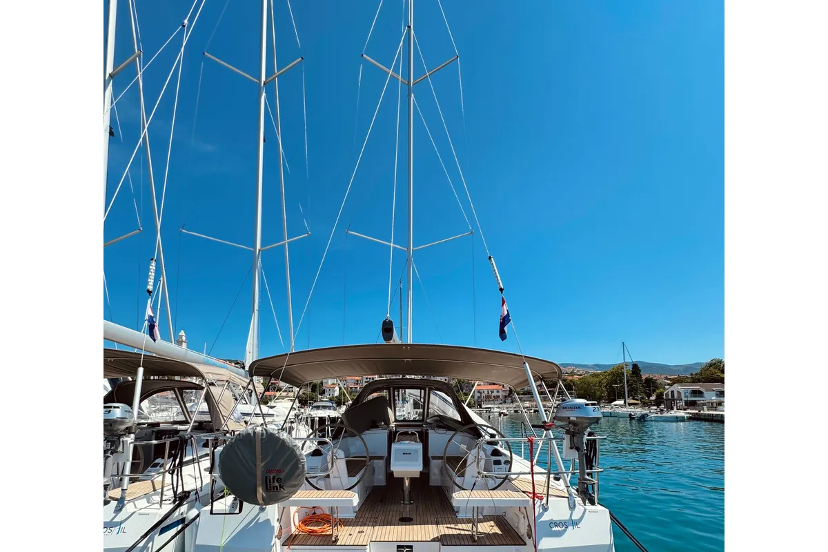 Exterior view of Popaj, a Bavaria C38 sailboat at Novi Vinodolski, Croatia
