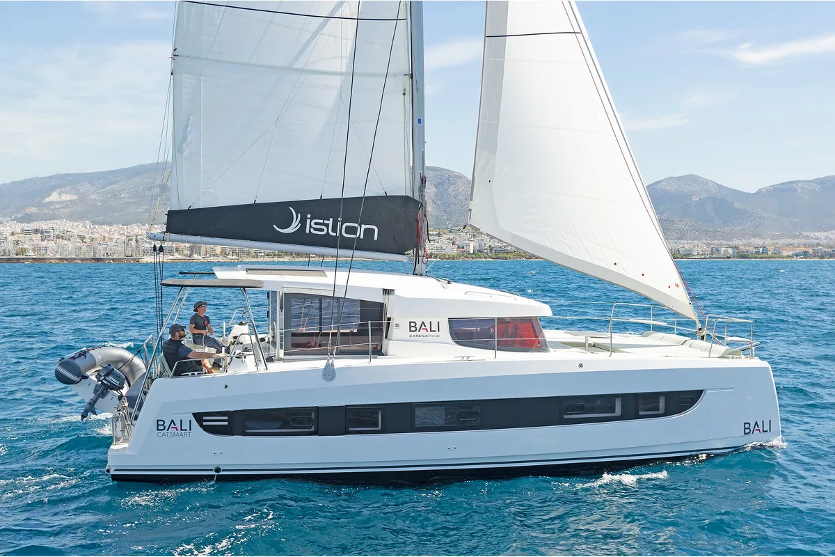 Exterior view of One Love, a Bali Catsmart catamaran at Volos, Greece