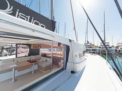 Deck of One Love, a Bali Catsmart catamaran at Volos, Greece