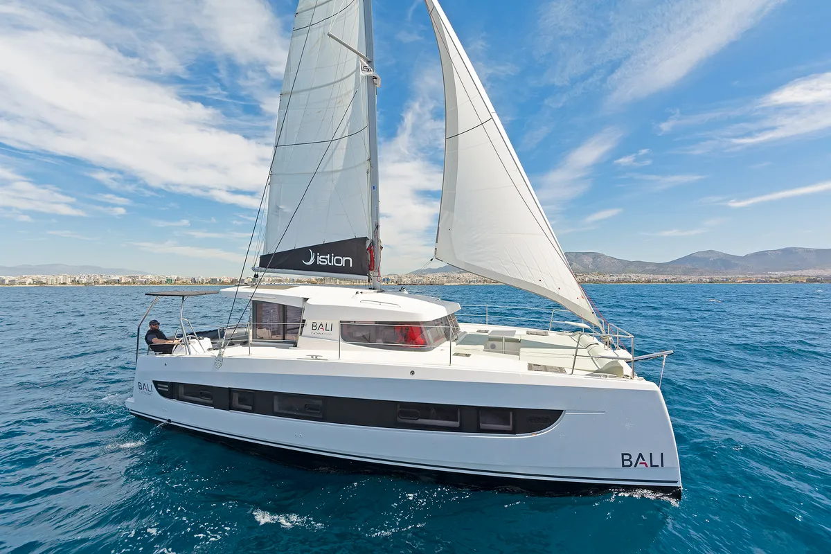 Exterior view of One Love, a Bali Catsmart catamaran at Volos, Greece