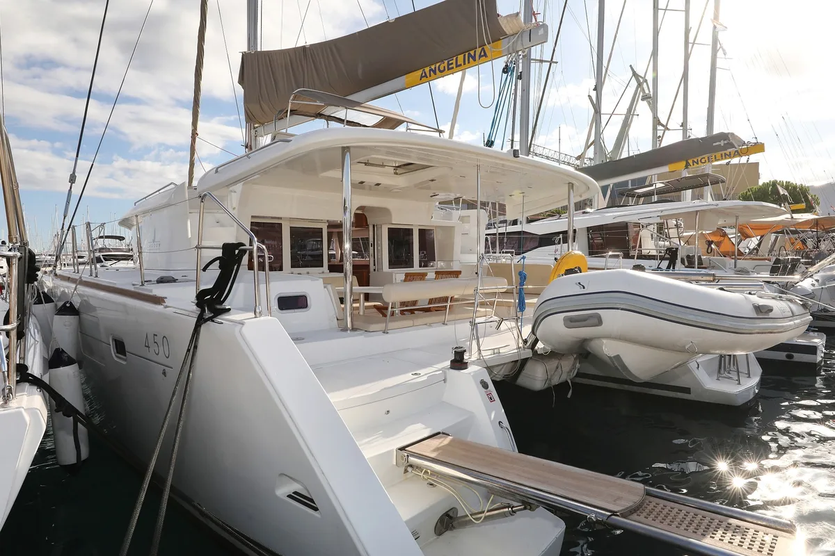 Deck of Simply The Best, a Lagoon 450 catamaran at Grad Trogir, Croatia