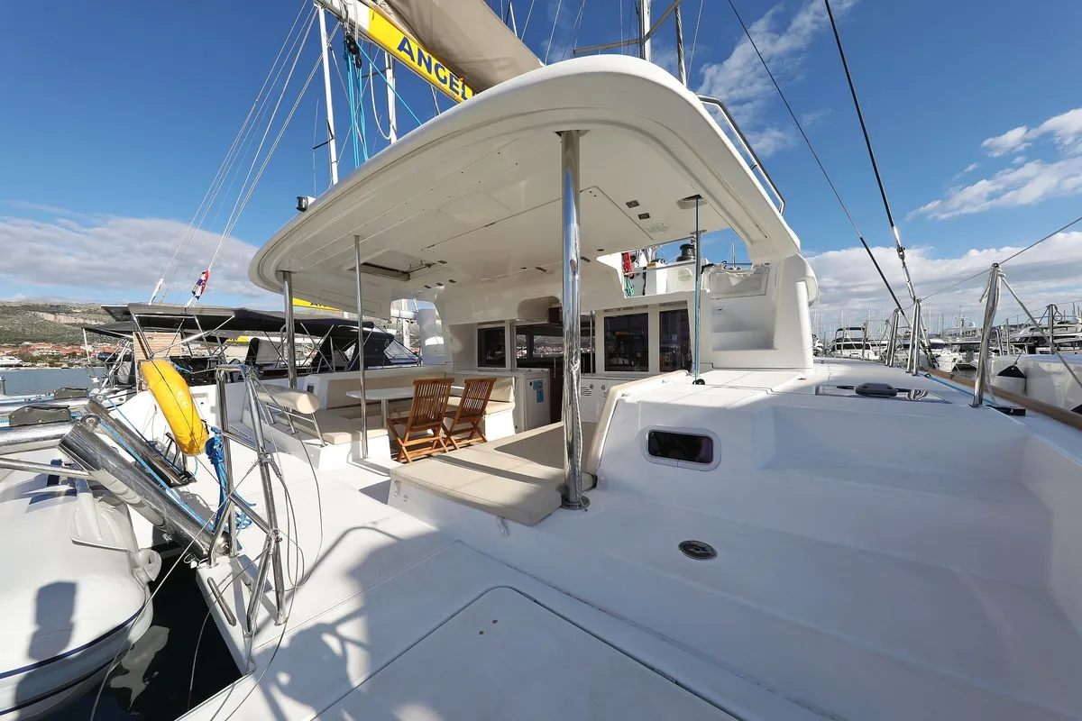 Deck of Simply The Best, a Lagoon 450 catamaran at Grad Trogir, Croatia