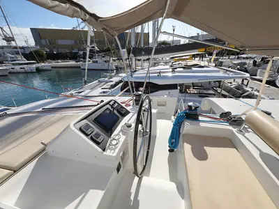 Cockpit of Simply The Best, a Lagoon 450 catamaran at Grad Trogir, Croatia