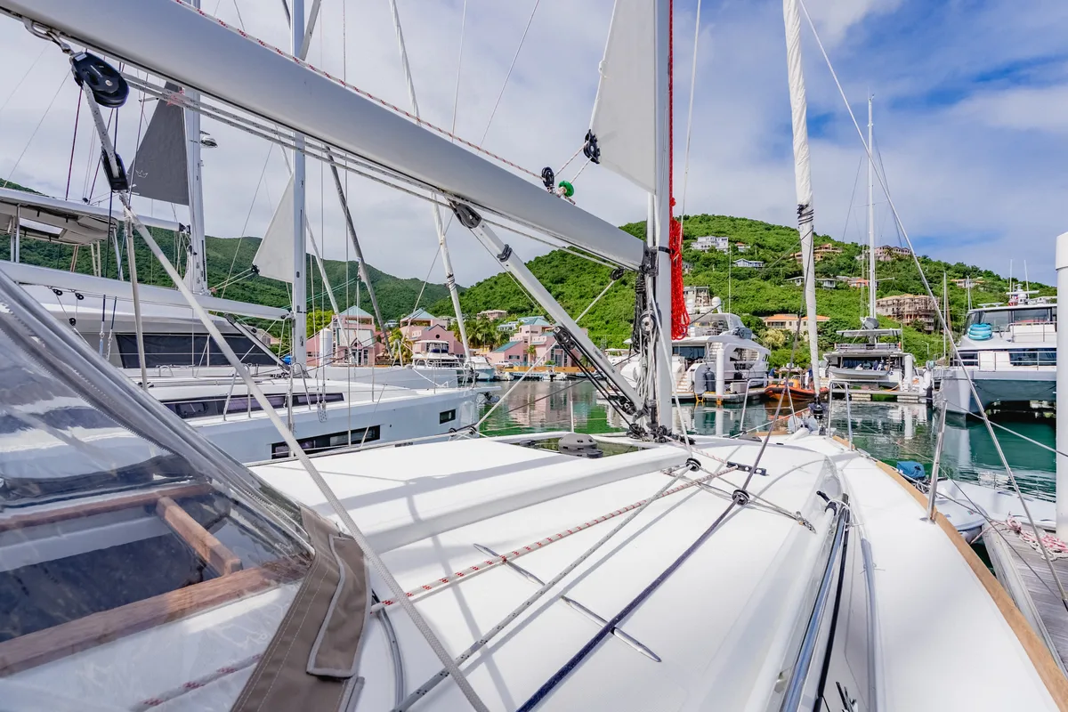 Deck of Minx, a Jeanneau Sun Odyssey 349 sailboat at Road Town, British Virgin Islands