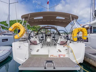 Cockpit of Minx, a Jeanneau Sun Odyssey 349 sailboat at Road Town, British Virgin Islands