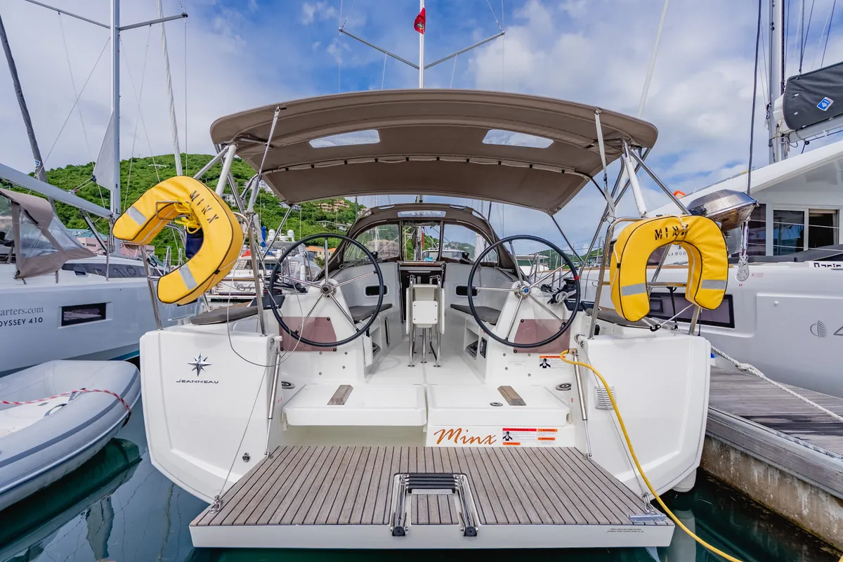 Cockpit of Minx, a Jeanneau Sun Odyssey 349 sailboat at Road Town, British Virgin Islands