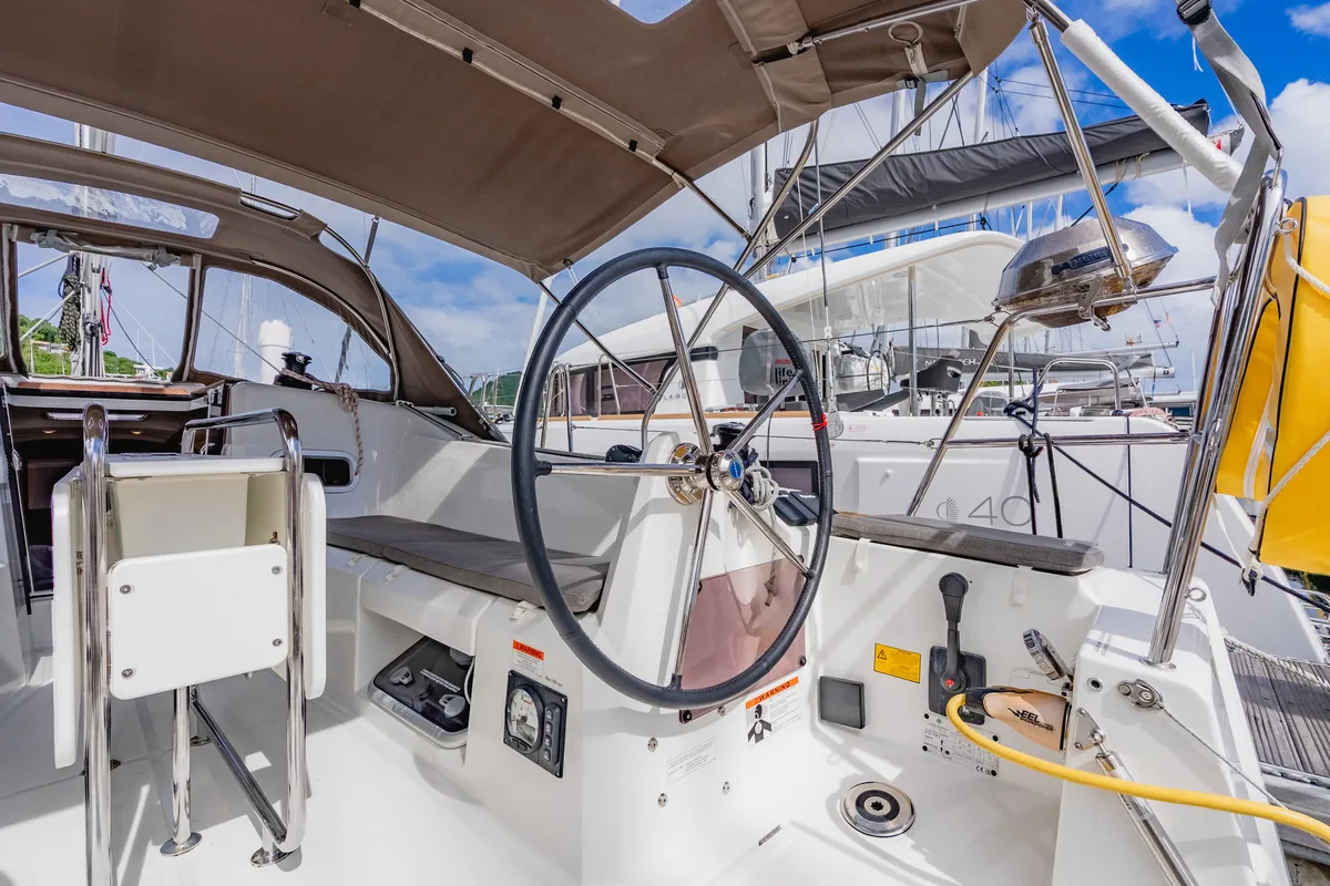 Cockpit of Minx, a Jeanneau Sun Odyssey 349 sailboat at Road Town, British Virgin Islands