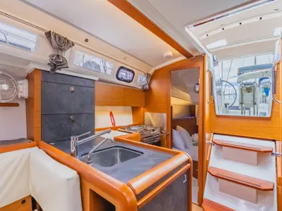 Galley of Minx, a Jeanneau Sun Odyssey 349 sailboat at Road Town, British Virgin Islands
