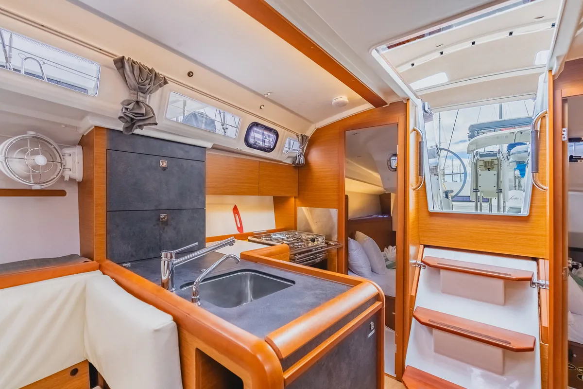 Galley of Minx, a Jeanneau Sun Odyssey 349 sailboat at Road Town, British Virgin Islands