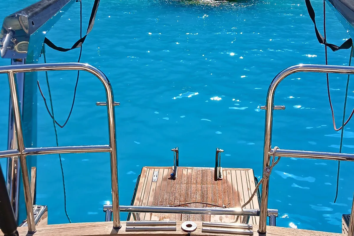 Deck of Morning Calm, a Gulet Sail boat sailboat at Municipal Unit of Ellomenos, Greece