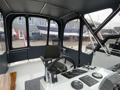 Cockpit of Antaris, a Vri-Jon Contessa 37 motorboat at Heukelum, Netherlands