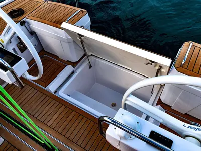 Deck of Lina, a Elan E5 sailboat at Primošten, Croatia