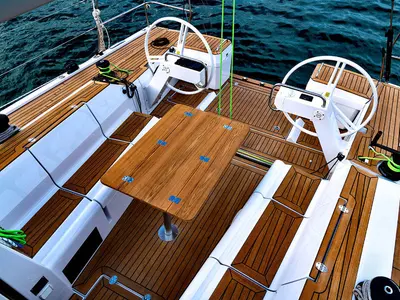 Cockpit of Lina, a Elan E5 sailboat at Primošten, Croatia