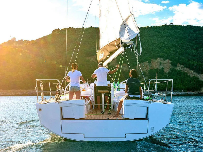 Exterior view of Lina, a Elan E5 sailboat at Primošten, Croatia