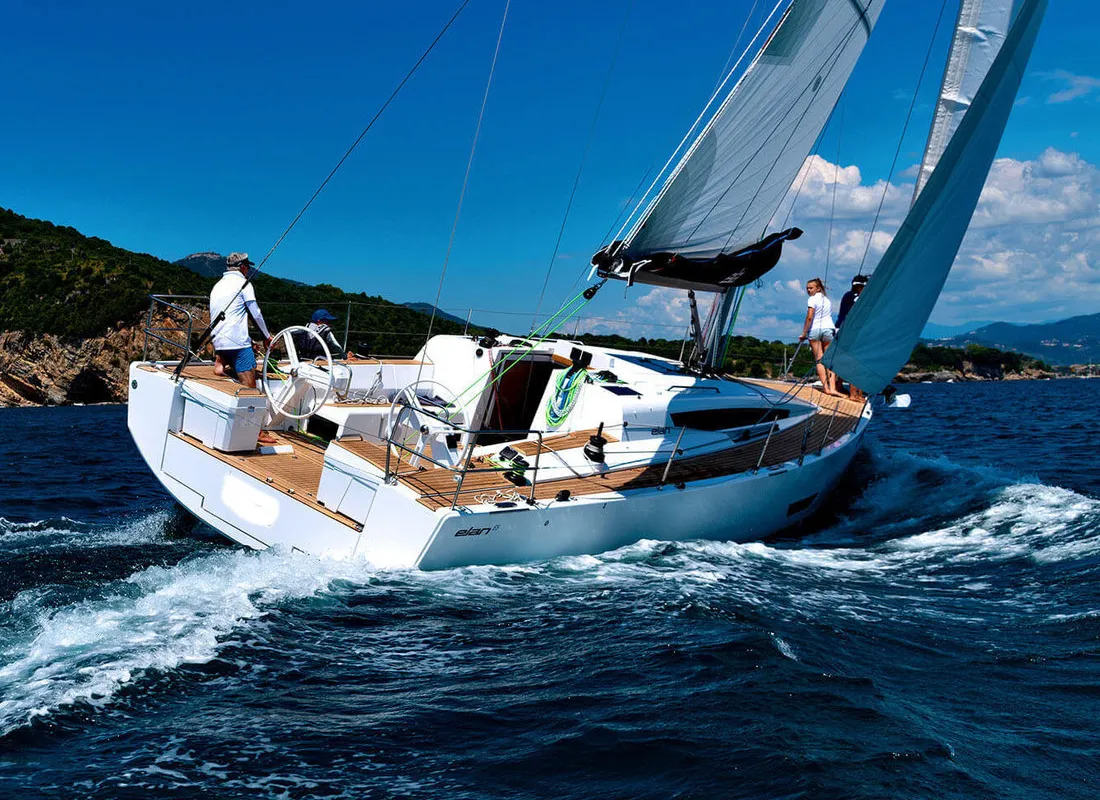 Exterior view of Lina, a Elan E5 sailboat at Primošten, Croatia