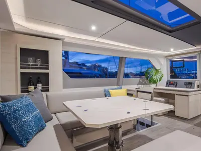 Salon of Leopard 50, a catamaran at Tonnarella, Italy