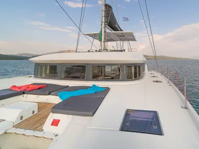 Deck of Jupiter, a Lagoon 50 catamaran at Municipal Unit of Lefkada, Greece