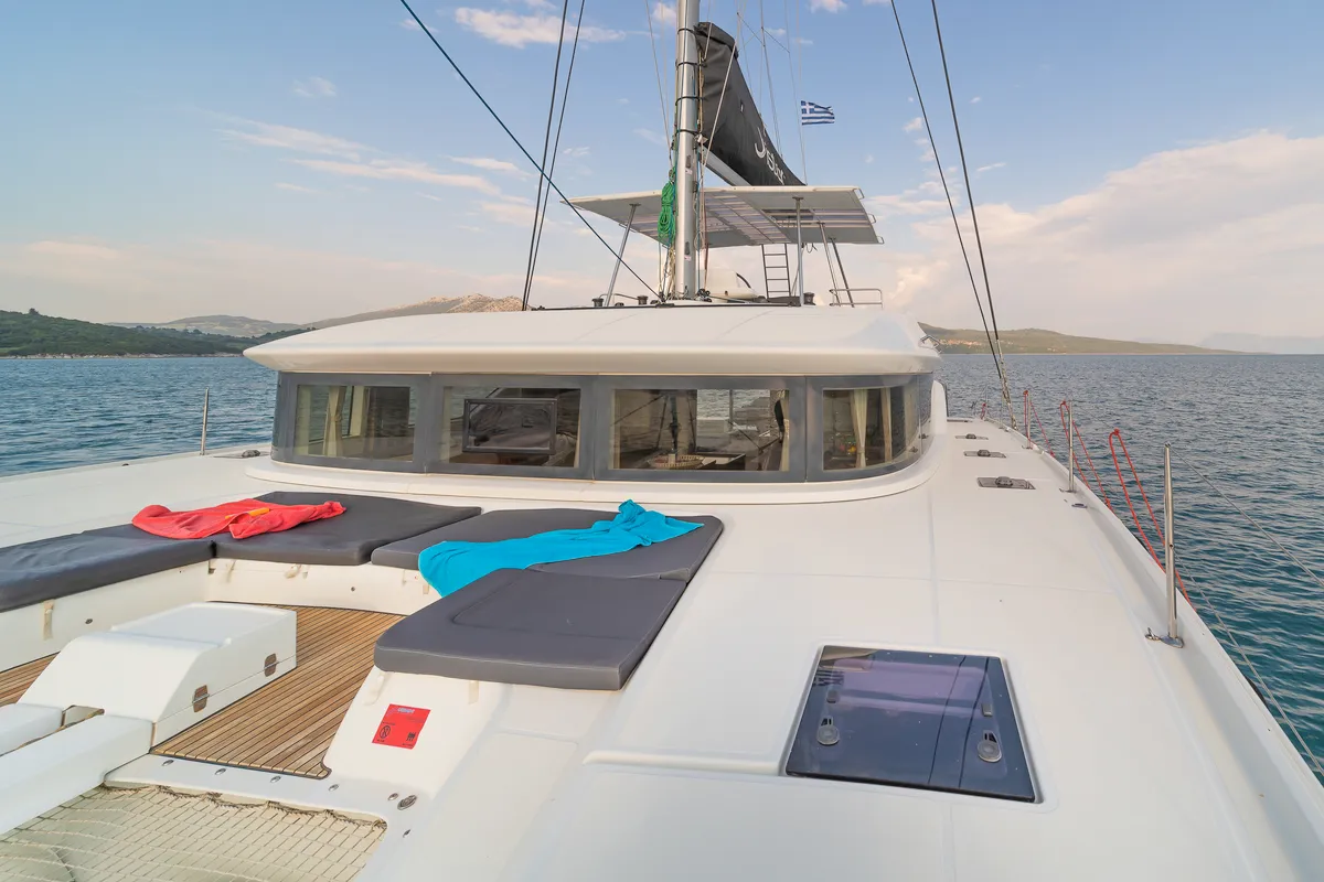 Deck of Jupiter, a Lagoon 50 catamaran at Municipal Unit of Lefkada, Greece