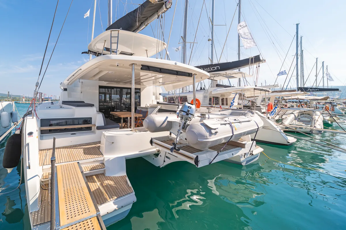 Exterior view of Jupiter, a Lagoon 50 catamaran at Municipal Unit of Lefkada, Greece