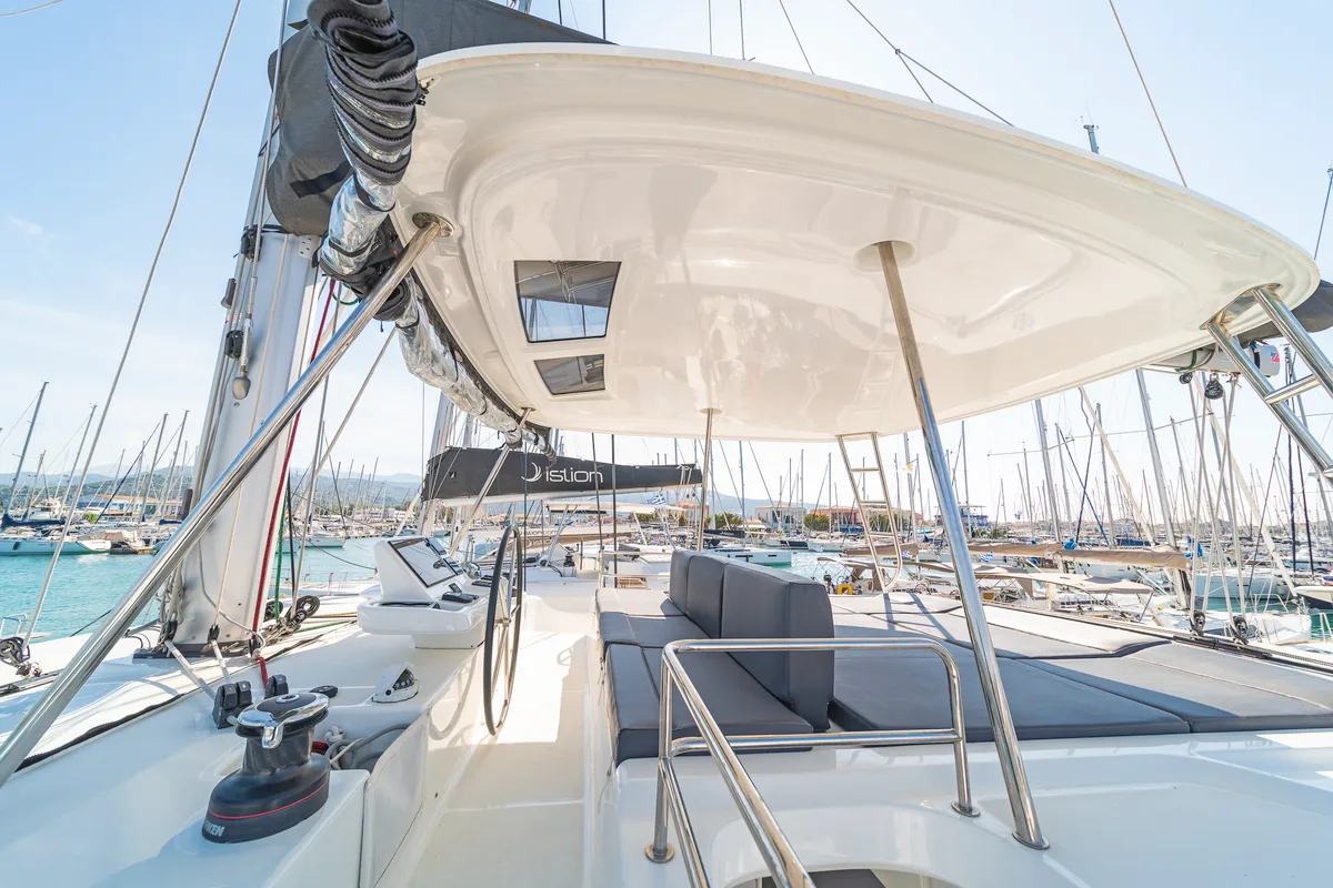 Cockpit of Jupiter, a Lagoon 50 catamaran at Municipal Unit of Lefkada, Greece