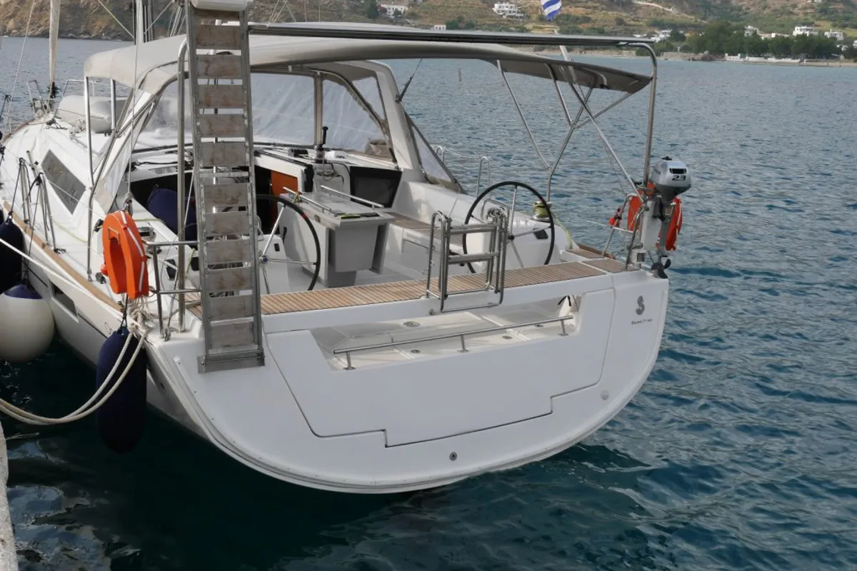 Exterior view of Allegria, a Beneteau Oceanis 45 sailboat at Municipal Unit of Lefkada, Greece