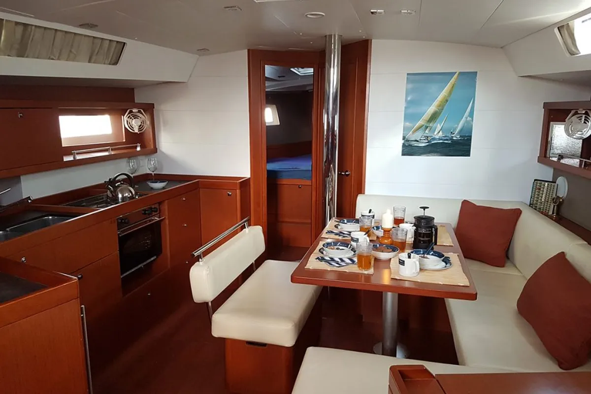 Salon of Allegria, a Beneteau Oceanis 45 sailboat at Municipal Unit of Lefkada, Greece