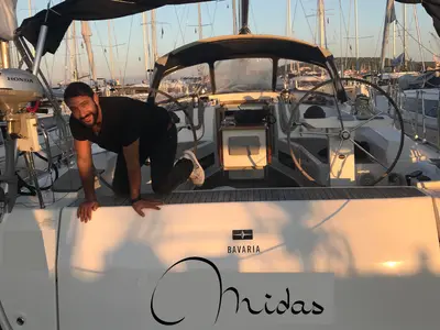 Deck of Midas, a Bavaria 45 Cruiser sailboat at Municipal Unit of Lefkada, Greece