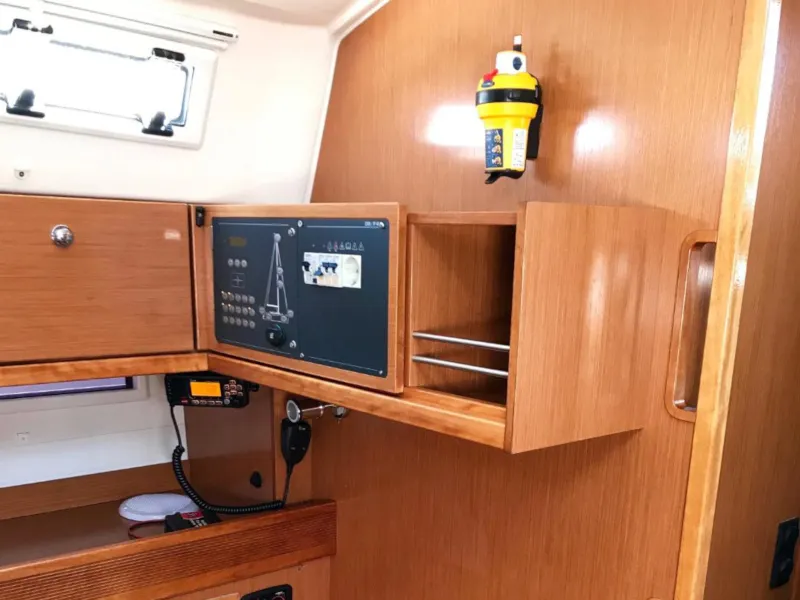 Cockpit of Midas, a Bavaria 45 Cruiser sailboat at Municipal Unit of Lefkada, Greece