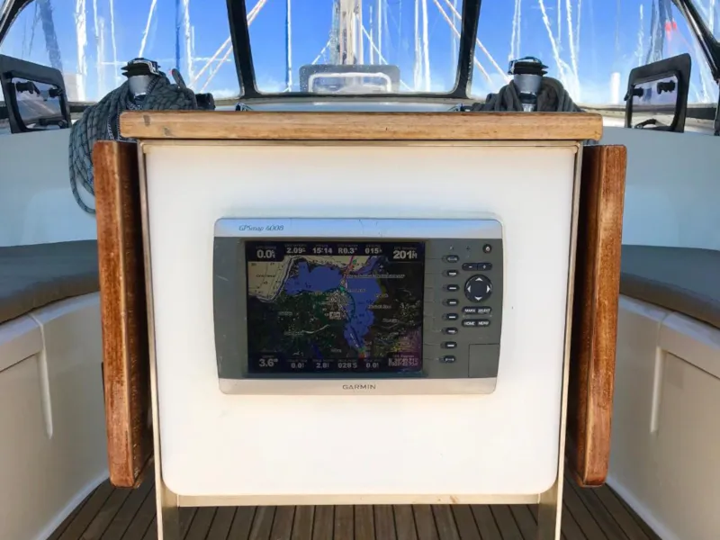 Cockpit of Midas, a Bavaria 45 Cruiser sailboat at Municipal Unit of Lefkada, Greece